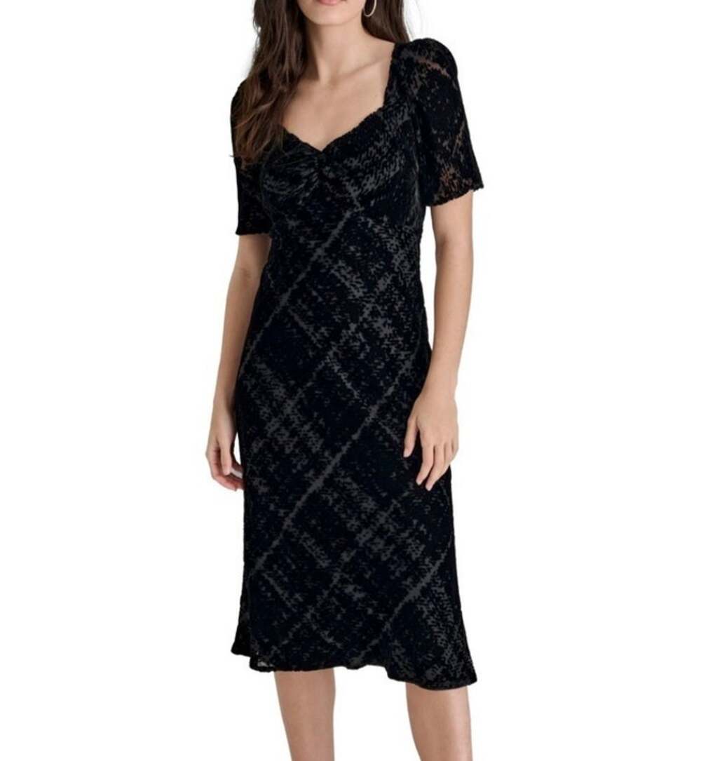 DKNY Sweetheart Neck Velvet Midi Dress Black Cocktail Witchy Whimsygoth Y2K Sz 6